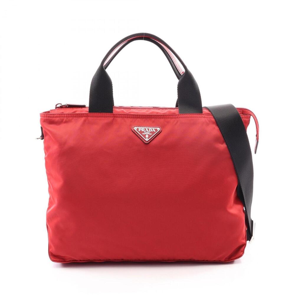Prada Triangle Logo 2-Way Tote Bag/Handbag, Nylon & Saffiano Leather, Women's...
